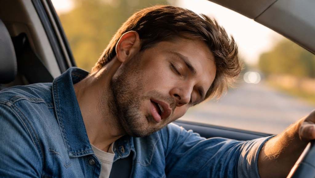 A sleepy driver at the wheel of a car